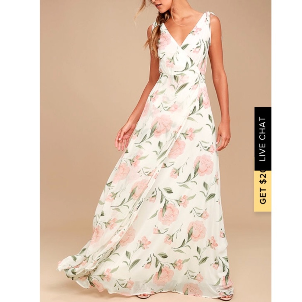 LuLus WHITE FLORAL PRINT MAXI DRESS